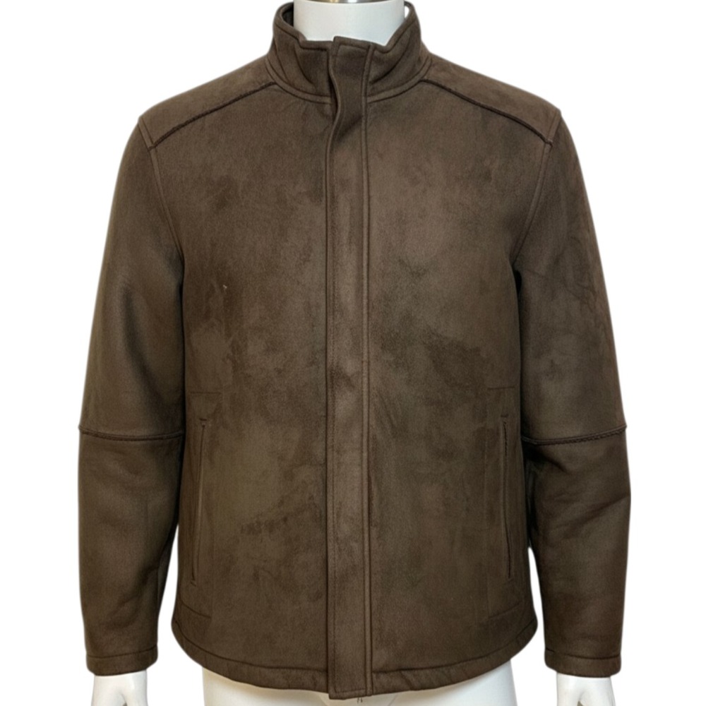 Claiborne Outerwear Mens‎ Large Brown Faux Suede Sherpa Lined Jacket Coat Y2K